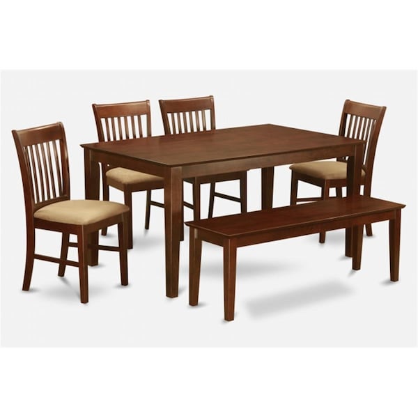 East West Furniture 6 Piece Dining Room Table With Bench Set- Table and 4 Dining Chairs and Bench CANO6C-MAH-C - main